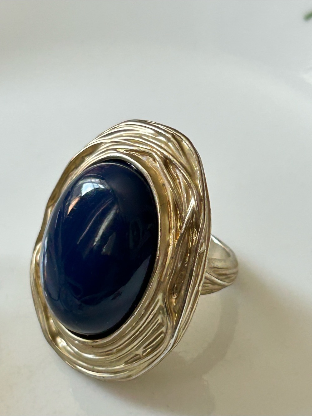 Chico's Silver-Tone Ring with Deep Navy Oval Stone size 8
